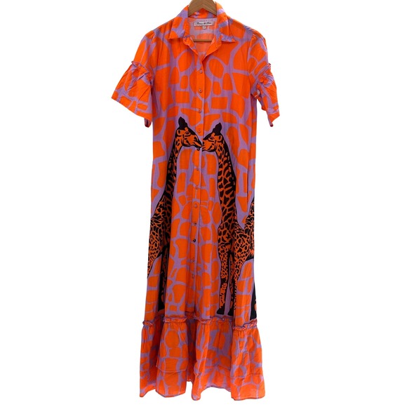 Connor & Blake Maxi Dress Artsy Giraffe Women Size Medium Purple Orange - Picture 1 of 14